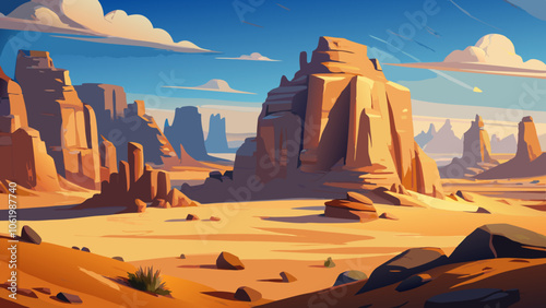 Rocky desert formations with sand in foreground, typical landscape of Al Ula, Saudi Arabia. High resolution panorama