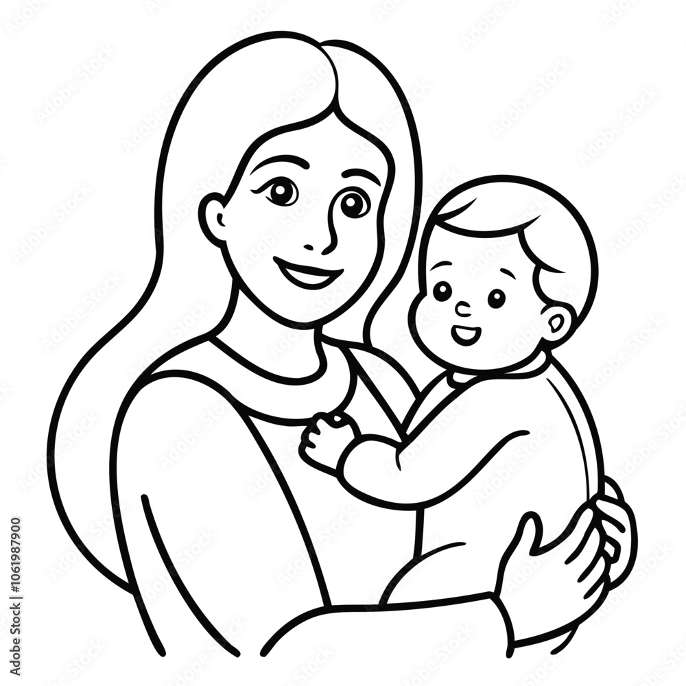 Line Art of Woman Holding Baby Line Art of Woman Holding Baby