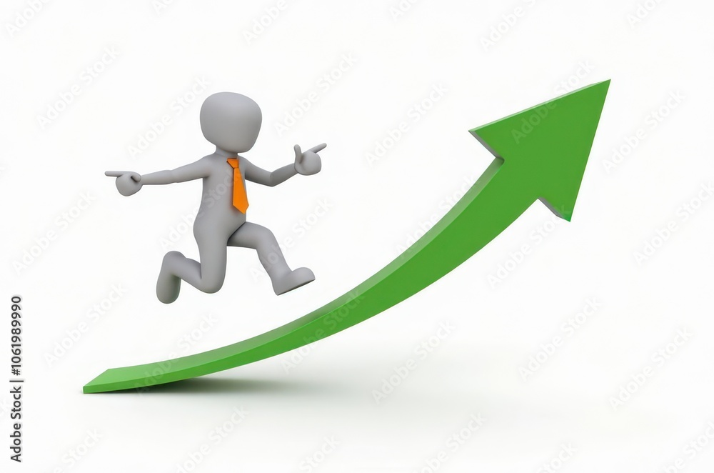 3d man red arrow success chart on white background. 3d man red arrow success chart on white background.