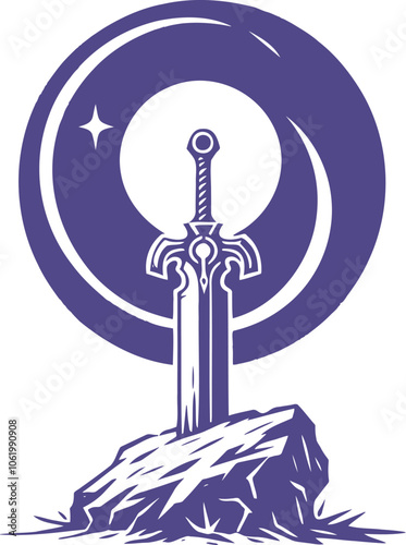 Moonlit Sword in Stone A Mystical Vector Illustration