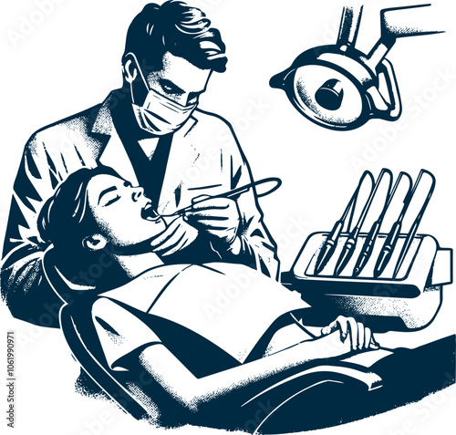 Retro Dental Care A Vintage Illustration of a Dental Procedure