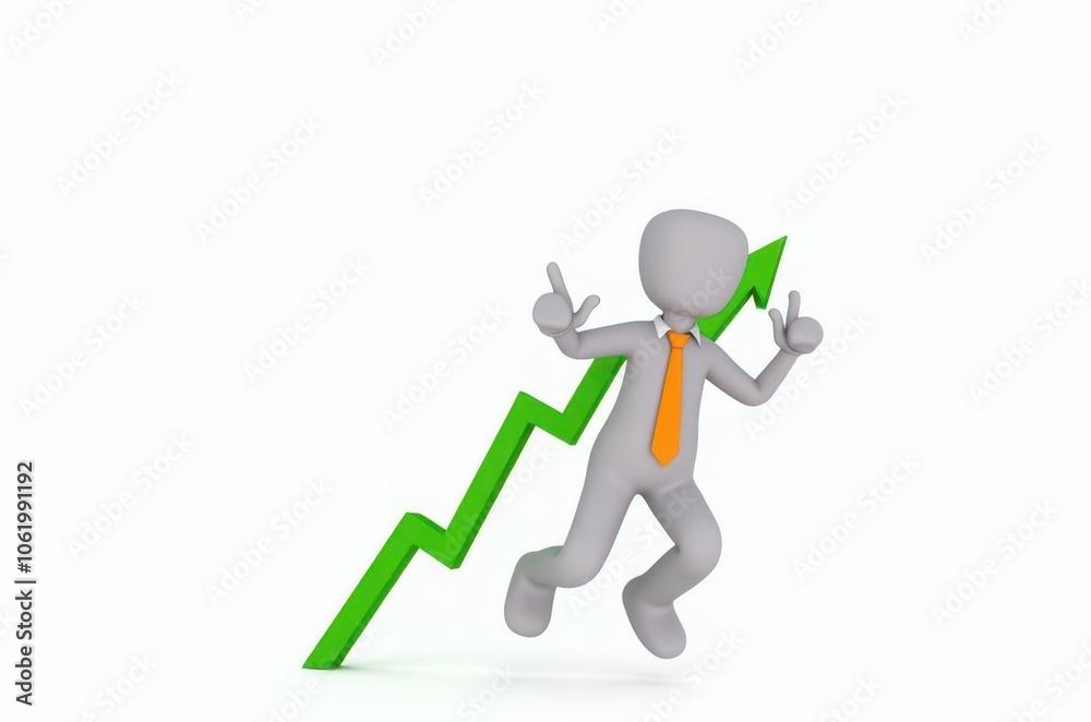 3d man red arrow success chart on white background. 3d man red arrow success chart on white background.