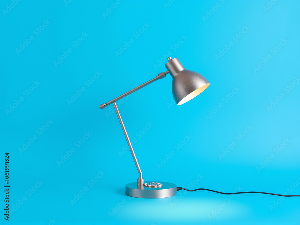 desk lamp illuminated against a vibrant blue background, showcasing its design and color contrast desk lamp illuminated against a vibrant blue background, showcasing its design and color contrast