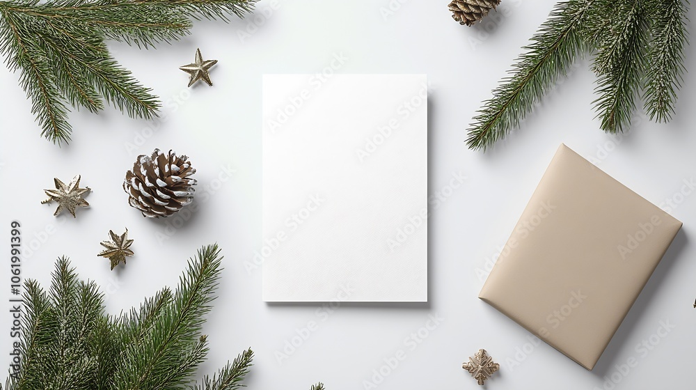 Sophisticated Christmas Card Design with Evergreen Twigs and Pinecones : Generative AI Sophisticated Christmas Card Design with Evergreen Twigs and Pinecones : Generative AI