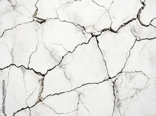 Cracks of black and white on a concrete wall background. top view of a cracked cement texture with copy space for text
