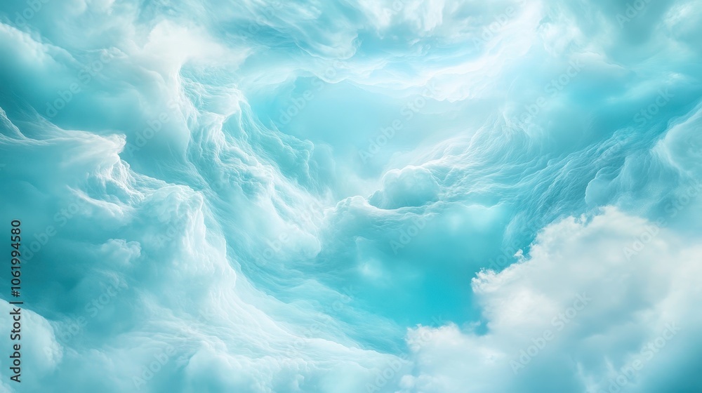 Obraz premium A blue sky with clouds and a sense of calmness. The sky is filled with clouds and the color blue is dominant. The sky appears to be peaceful and serene, with no signs of storm or turbulence