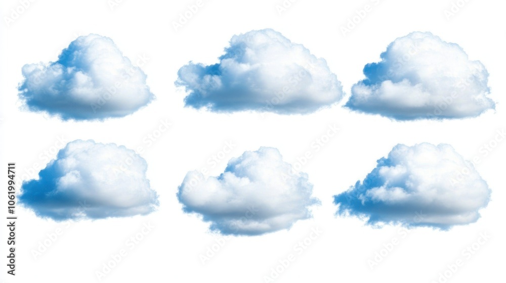 A collection of fluffy white clouds against a plain background. A collection of fluffy white clouds against a plain background.