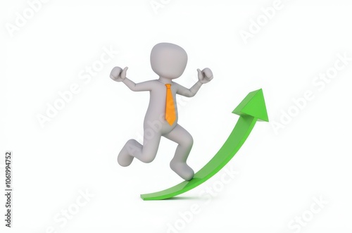 3d man red arrow success chart on white background.