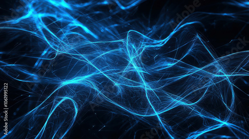 Electric Blue Abstract: A mesmerizing abstract background with swirling blue lines and particles on a black backdrop. Perfect for creating a sense of energy, movement, and ethereal beauty.