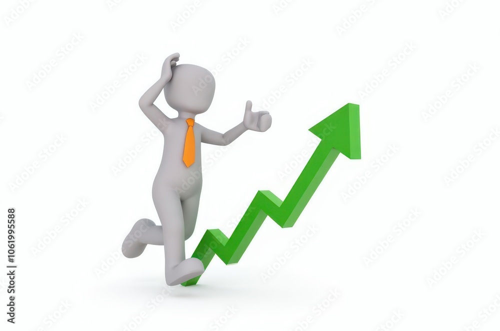 3d man red arrow success chart on white background. 3d man red arrow success chart on white background.