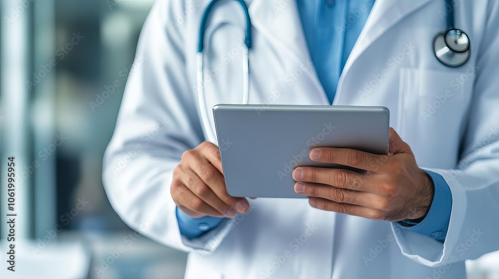 Doctor explaining insurance options to patient on tablet, warm clinic setting, trust and care concept Doctor explaining insurance options to patient on tablet, warm clinic setting, trust and care concept