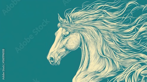 Elegant Gold Horse Illustration on Teal Background photo