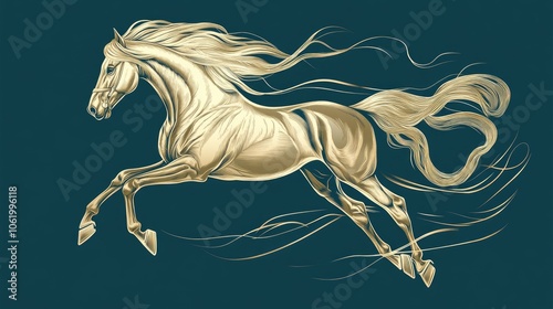 Elegant Gold Horse Illustration on Teal Background photo