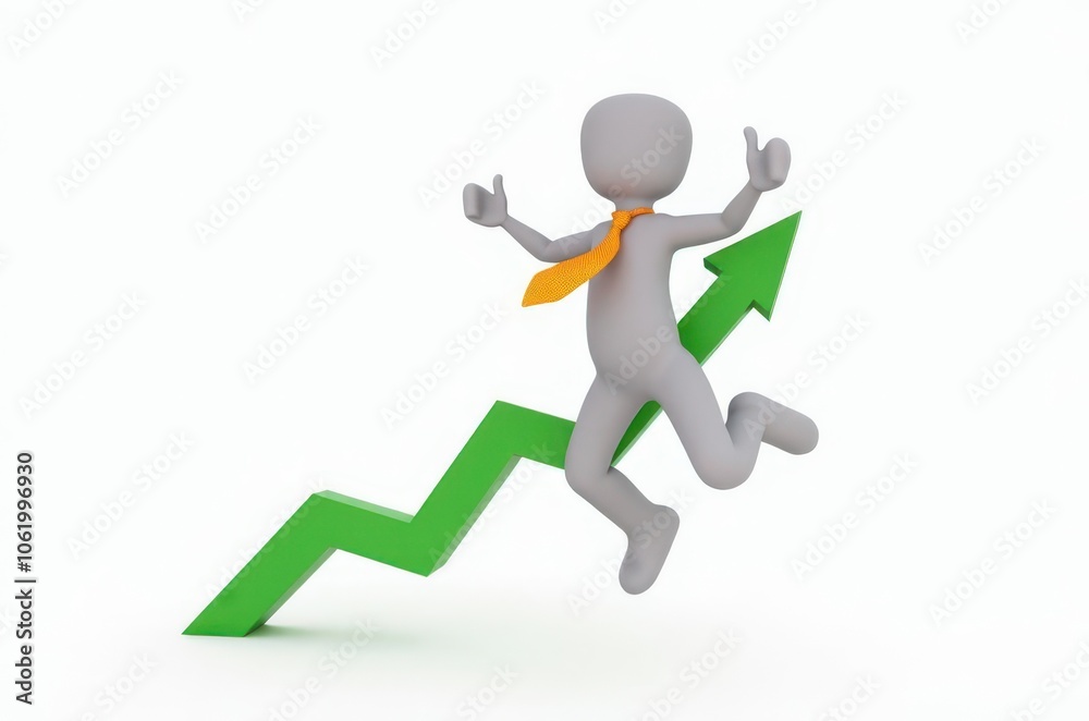 3d man red arrow success chart on white background. 3d man red arrow success chart on white background.
