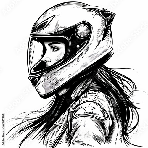moto girl black and white illustration.