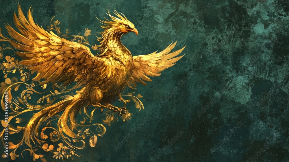 Fototapeta premium Golden Phoenix Stylization with Delicate Details