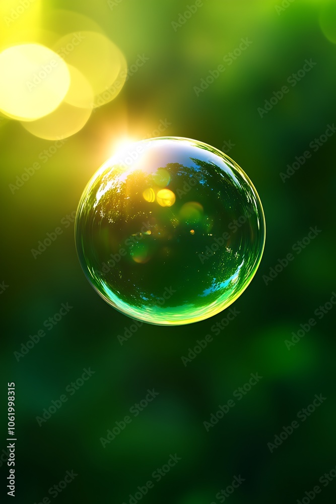 Glow of Sunlight on a Floating Transparent Bubble in Lush Green Nature : Generative AI Glow of Sunlight on a Floating Transparent Bubble in Lush Green Nature : Generative AI