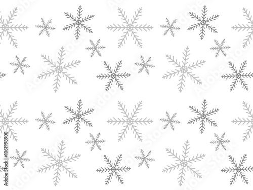 Repeating raster pattern with gray snowflakes on a white background