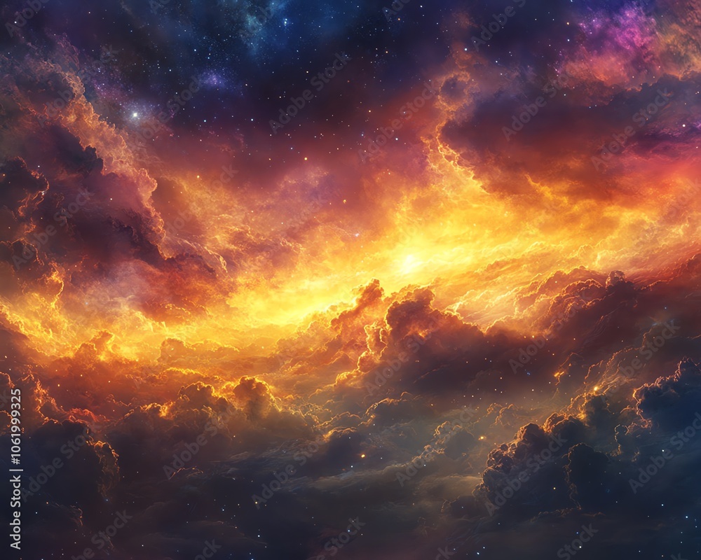 Naklejka premium Majestic heavenly sky showcasing brilliant colors and ethereal light, illustrating the concept of truth, purity, and spiritual blessings