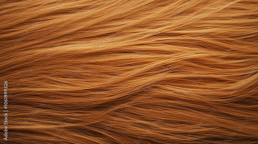 Naklejka premium Close-up of beautiful flowing hair strands, showcasing vibrant orange tones in a smooth texture, highlighting intricate details against a neutral backdrop.