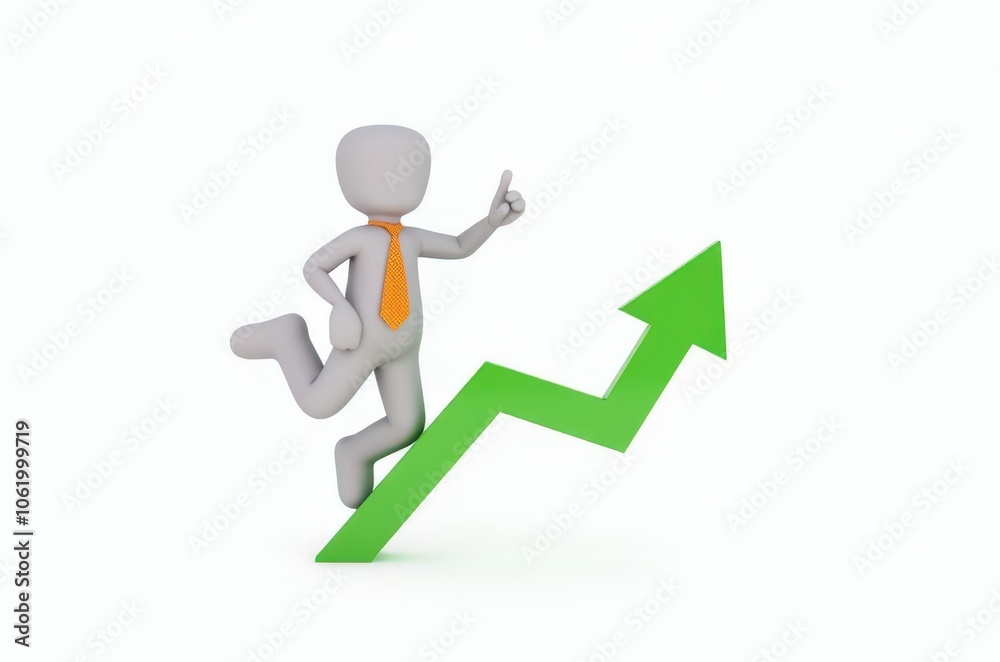 3d man red arrow success chart on white background. 3d man red arrow success chart on white background.