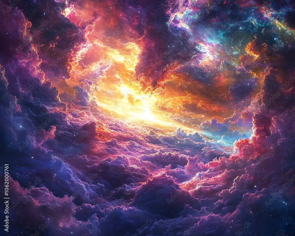 Obraz premium Beautiful cinematic view of a heavenly sky with vibrant colors, symbolizing the connection between joy, blessings, and the truth concept