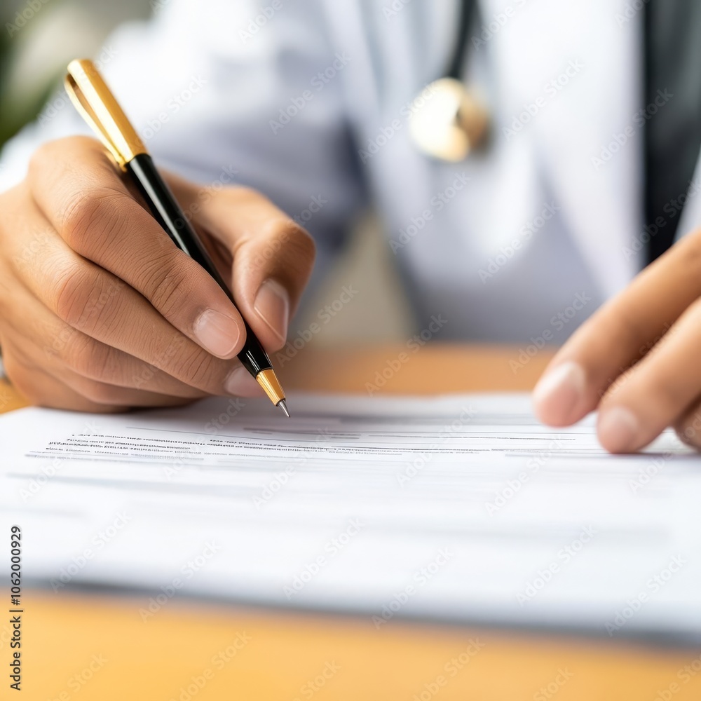 Patient filling out insurance documents with doctor s help, cozy office, trust concept Patient filling out insurance documents with doctor s help, cozy office, trust concept