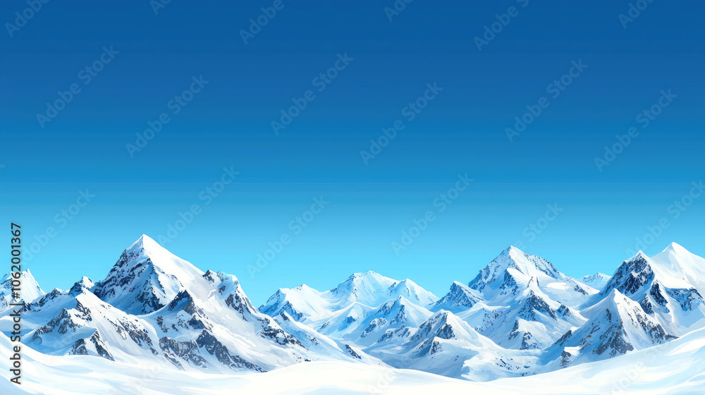 Fototapeta premium A serene winter landscape featuring majestic snow-capped mountains under a clear blue sky.