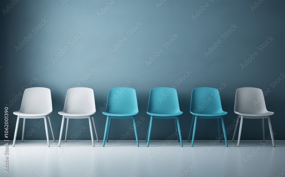 Obraz premium Row of chairs with one odd one out. Job opportunity. Business leadership. recruitment concept.