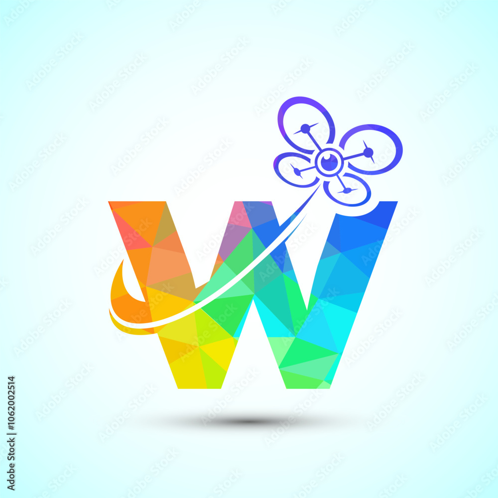 Letter W drone logo design vector template. Drone technology logo sign low poly style Letter W drone logo design vector template. Drone technology logo sign low poly style