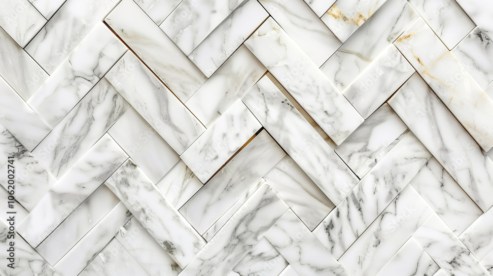White marble tiles arranged in a herringbone pattern. White marble tiles arranged in a herringbone pattern.