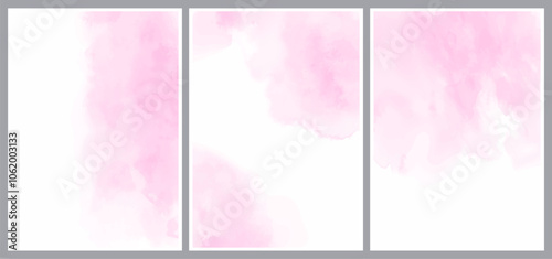 Set of vector pink watercolor splashes backgrounds. Eps 10. A4.