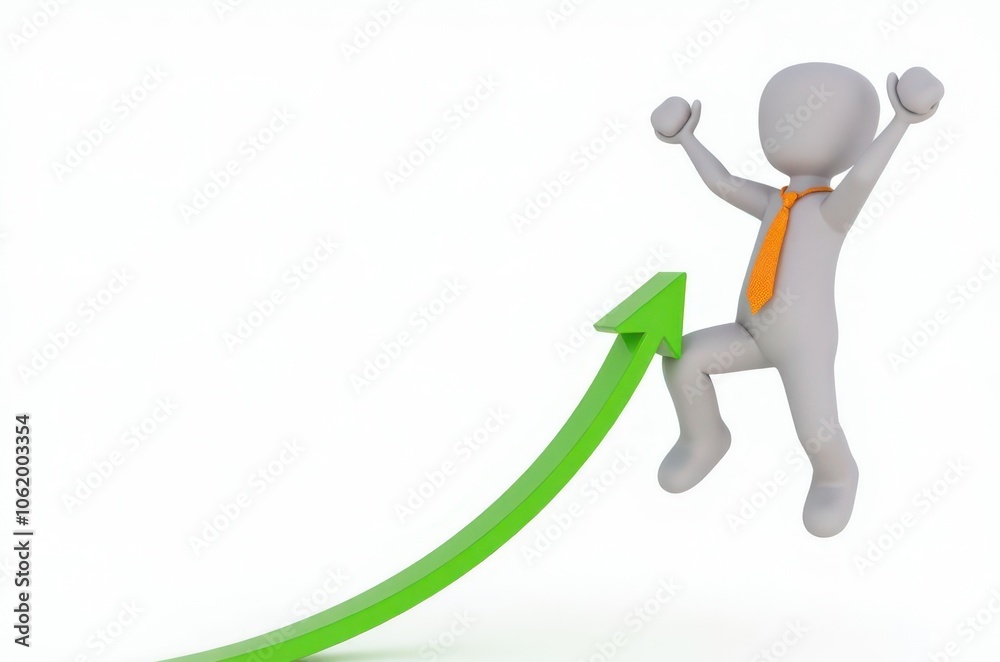 3d man red arrow success chart on white background. 3d man red arrow success chart on white background.
