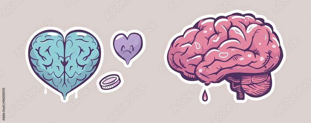 heart and brain stickers. heart and brain stickers.