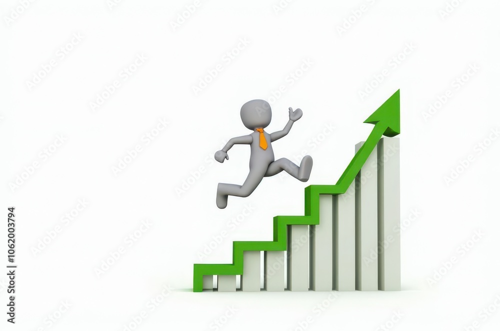 3d man red arrow success chart on white background. 3d man red arrow success chart on white background.