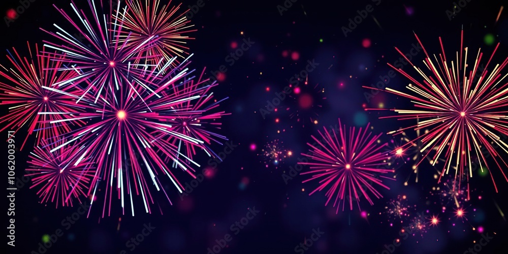 Fototapeta premium Vibrant abstract firework display background with colorful bursts and trails in the night sky, celebration, annual