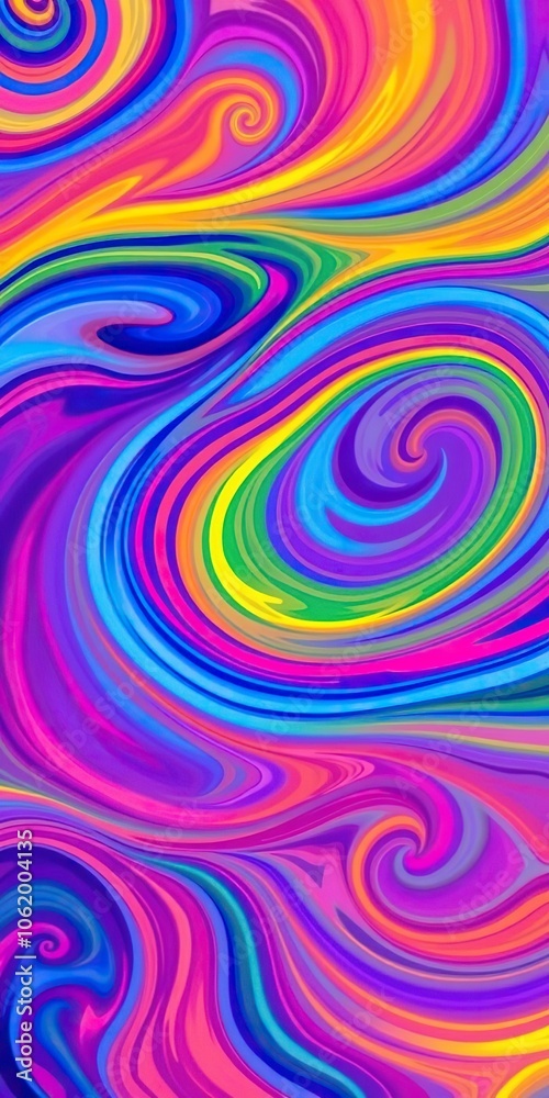 Obraz premium Vibrant and dynamic rainbow swirls on a multi-colored abstract background, illustration, swirls