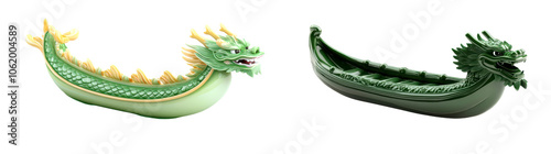 Two decorative dragon boats, intricate design isolate on transparent background, png, cutout photo