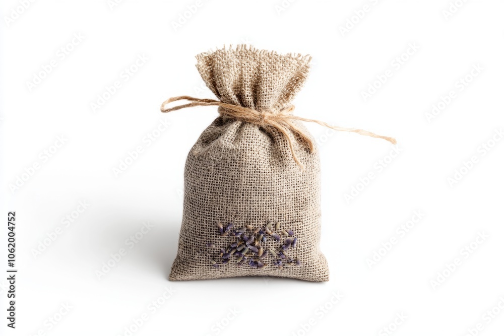 A small burlap sack filled with dried lavender. Perfect for aromatherapy or decoration. The natural texture adds charm. Bring tranquility to your space. Generative AI A small burlap sack filled with dried lavender. Perfect for aromatherapy or decoration. The natural texture adds charm. Bring tranquility to your space. Generative AI