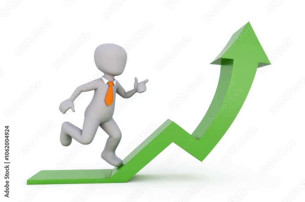 3d man red arrow success chart on white background. 3d man red arrow success chart on white background.