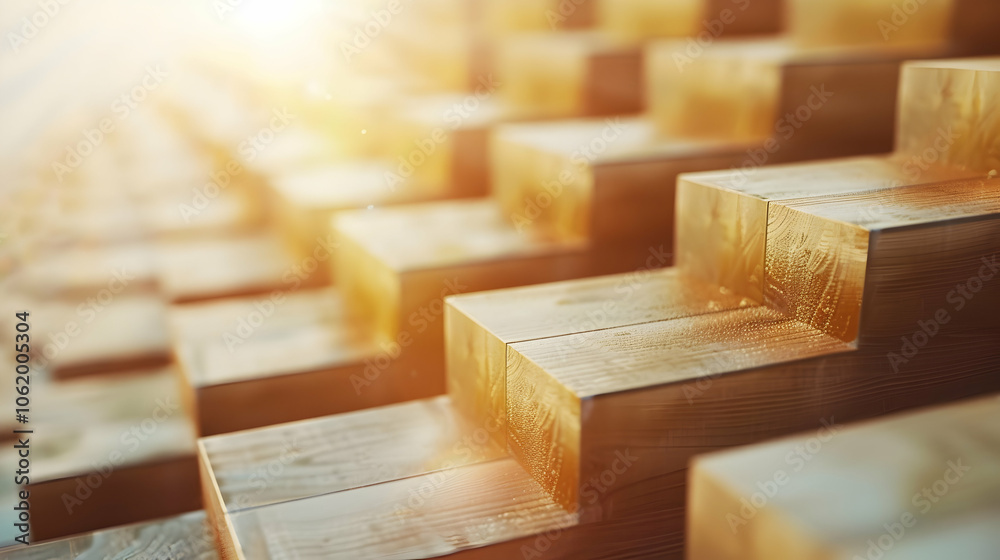 Success Path Concept with Sunlit Wooden Block Stairs