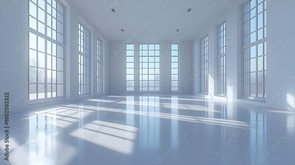 Modern Empty Room with Large Windows 3D Illustration Modern Empty Room with Large Windows 3D Illustration