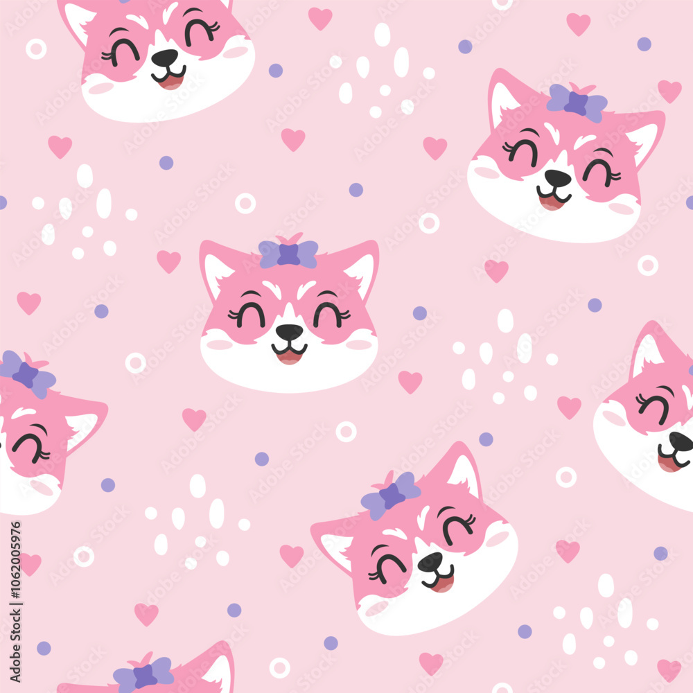 Cute Pink Kitten Vector Pattern Fashion Design Cute Pink Kitten Vector Pattern Fashion Design
