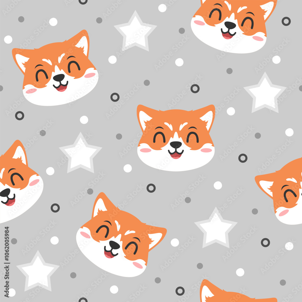 Obraz premium Cute Cat with Star Vector Pattern Fashion Design 