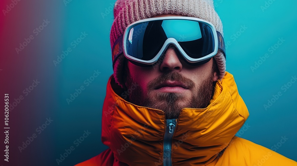 Fashionable white man, wearing ski goggles Fashionable white man, wearing ski goggles