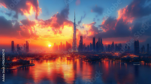 Cityscape Sunset Illustration