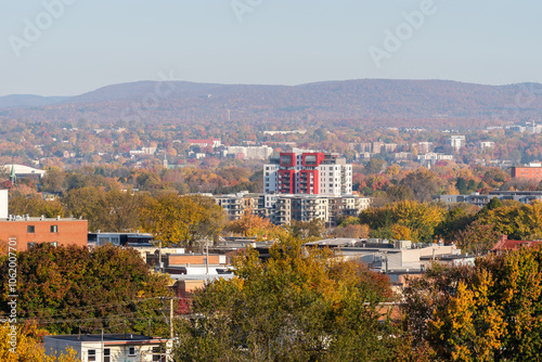 The rooftops of the districts of Saint-Sauveur, Saint-Roch and Limoilou during autumn falling colors (Québec City, Québec, Canada)