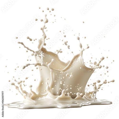 A splash of milk is shown in white and blue