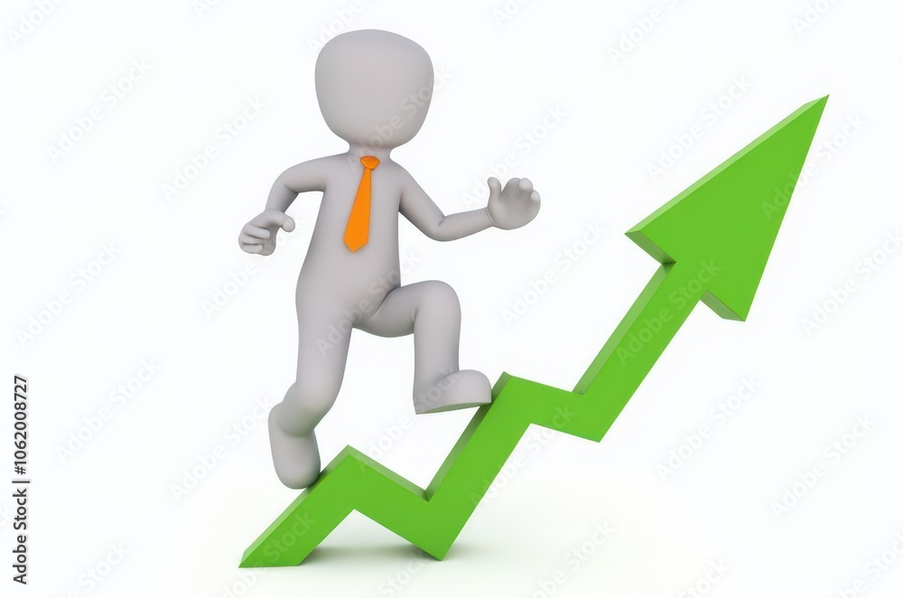 3d man red arrow success chart on white background. 3d man red arrow success chart on white background.