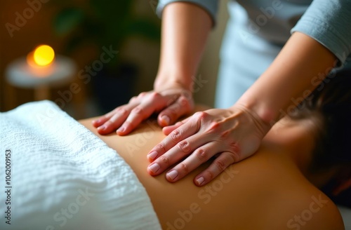 Wallpaper Mural Close-up of Massage Therapist's Hands on Client's Back. A Professional Massage Therapist Performing a Relaxing Shoulder Massage on a Client. Spa and Recovery concept Torontodigital.ca